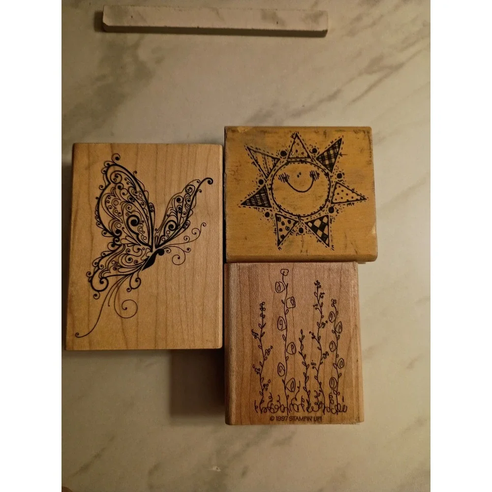 Stampin Up DJ Inkers Inkadinkado Rubber Stamp Lot Butterfly Sun Floral Vintage